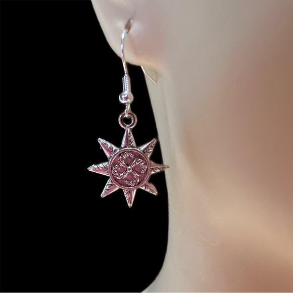 Sun Wire Hook Earrings in Silvertone - Picture 2 of 4